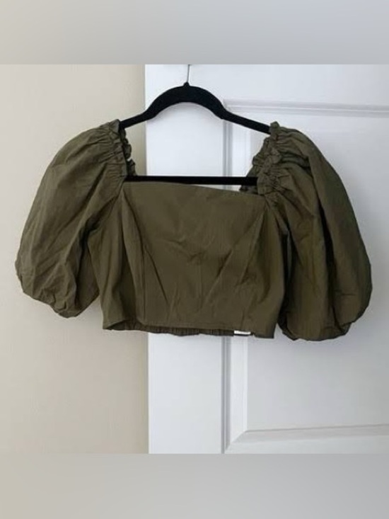 Jason Wu Tops - Jason Wu Princess Puff Shoulder Chic Versatile Crop Top Olive Green Size Large